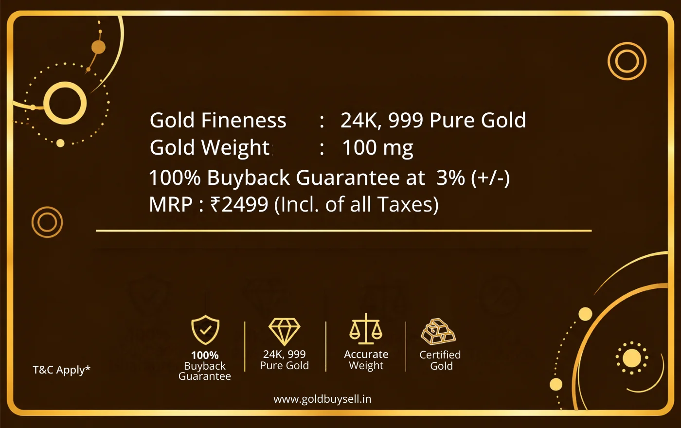 Smart Gold 100 mg Pure Gold Coin — 100 mg 24K · 999 gold coin — back thumbnail