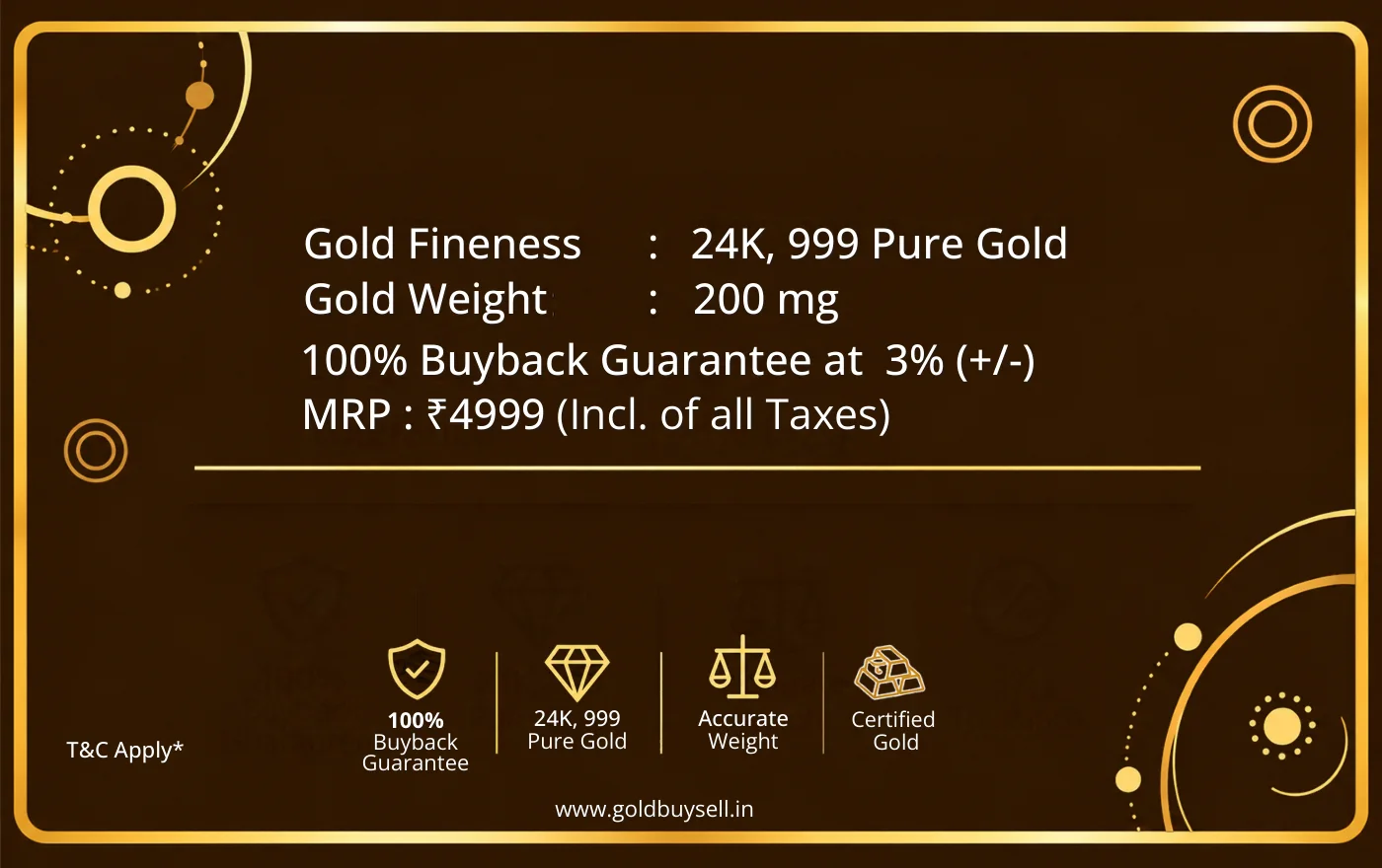 Smart Gold 200 mg Pure Gold Coin — 200 mg 24K · 999 gold coin — back thumbnail