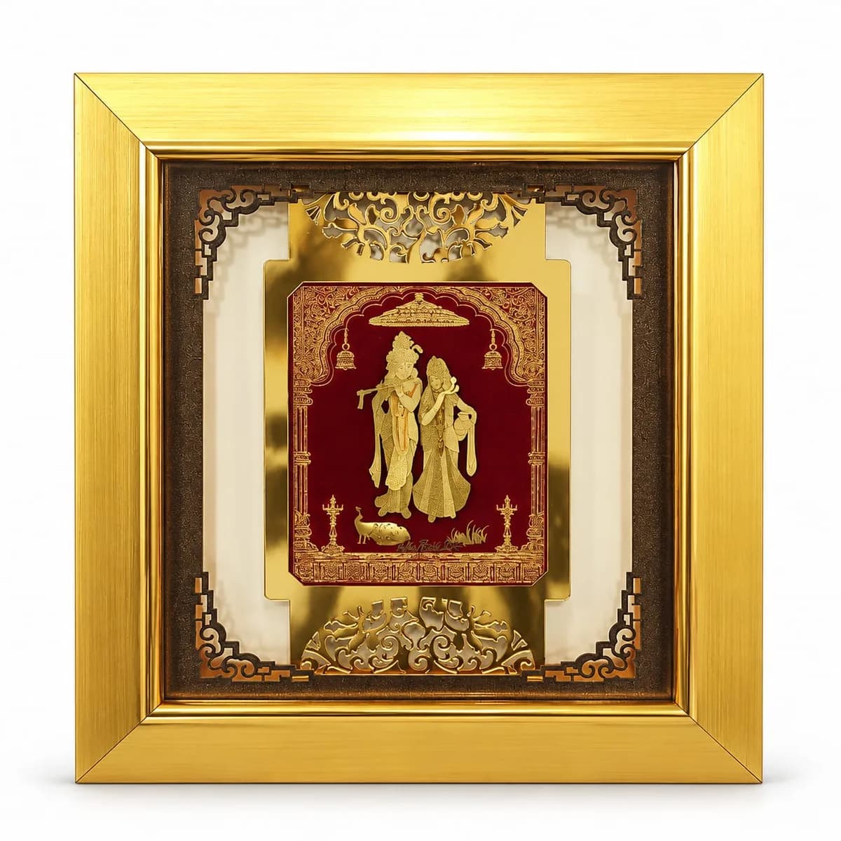 Radha Krishna 24K Gold Foil Photo Frame — As per design 24K · 999 gold coin — front